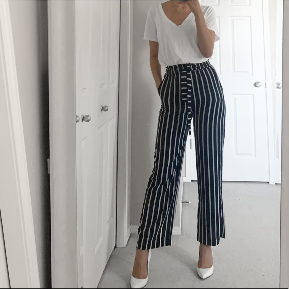 H&M High-Waist Navy Striped Pants